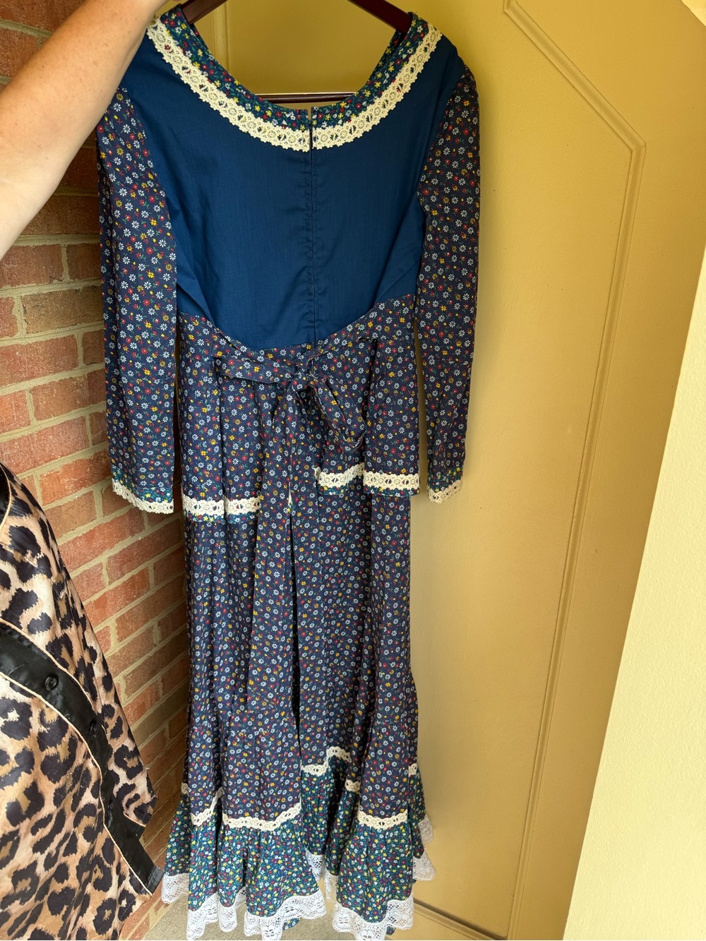 Vintage Handmade Prairie Maxi Dress Cottagecore Floral Lace Boho Folk Calico 70s - Picture 3 of 6